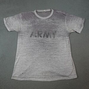 Vintage 80s Army Shirt Mens Large Gray Military Graphic Distressed Faded Tee